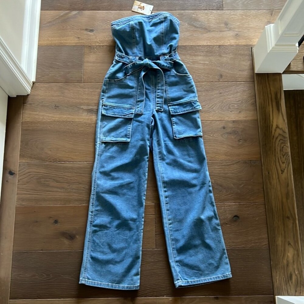 Sincerely Jules Strapless Denim Jumpsuit Sz S